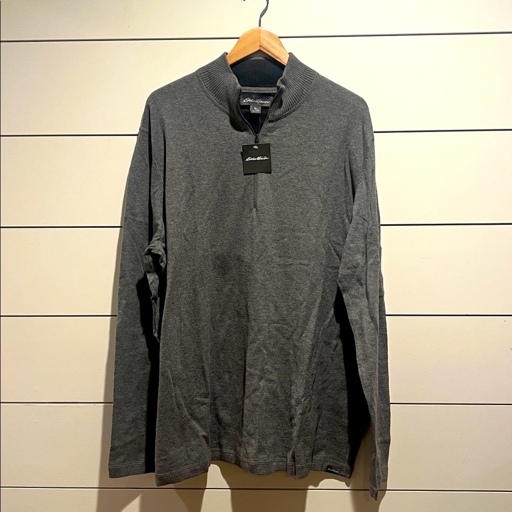 Eddie Bauer Mens 1/4 Zip Sweater heather grey  Pullover Preppy 3XLT